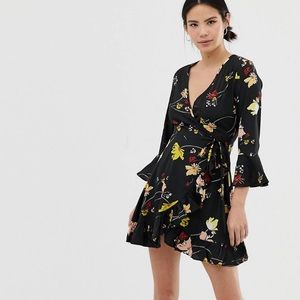 WORN ONCE Floral wrap mini dress